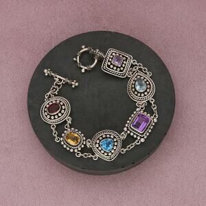 sterling silver beaded amethyst topaz citrine garnet toggle bracelet size 7.5in
